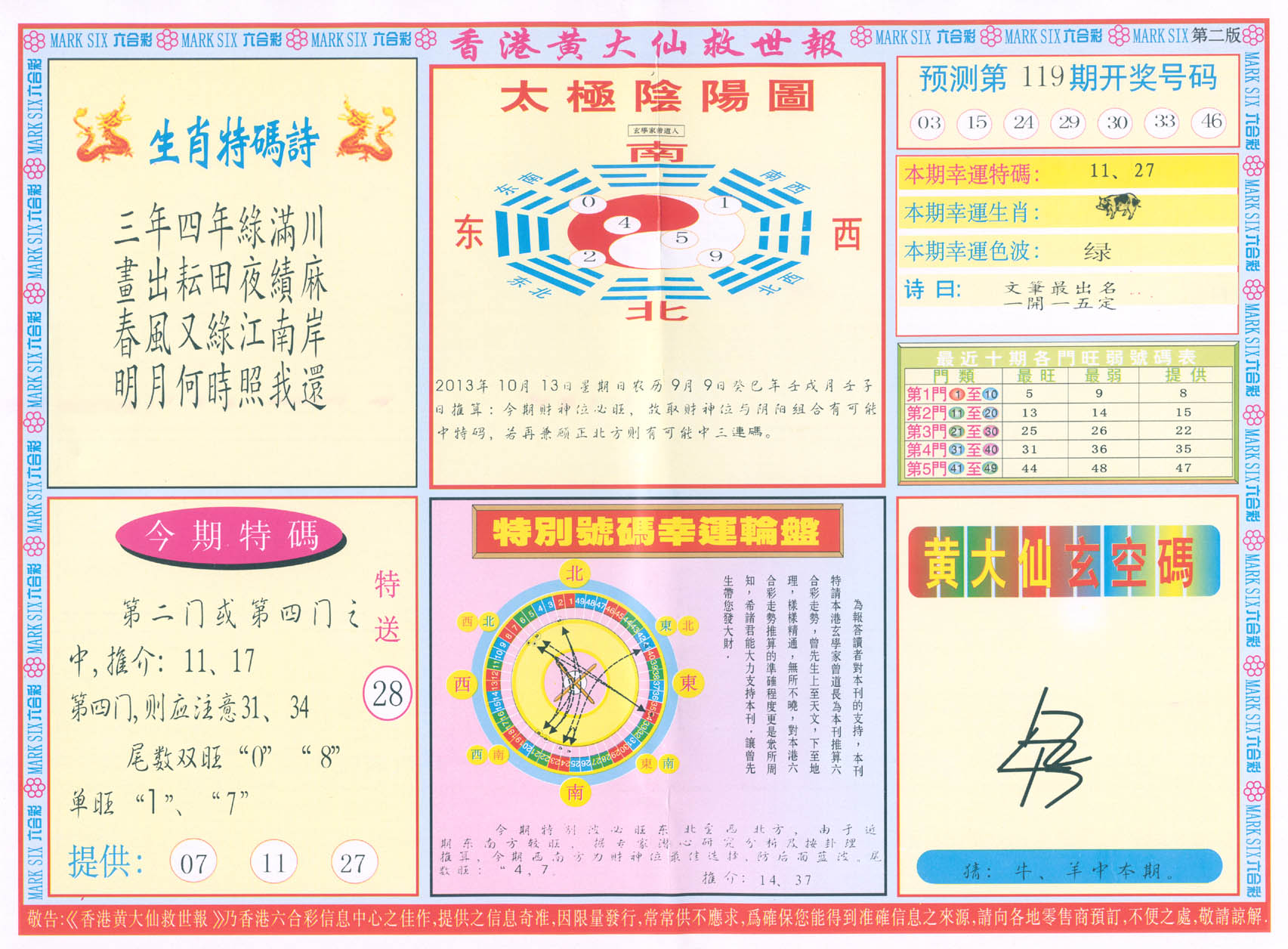 香港黄大仙救世报