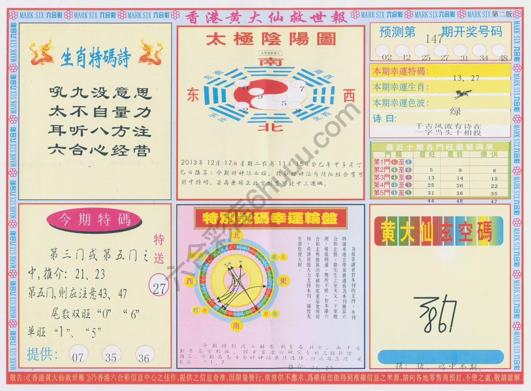 香港黄大仙救世报