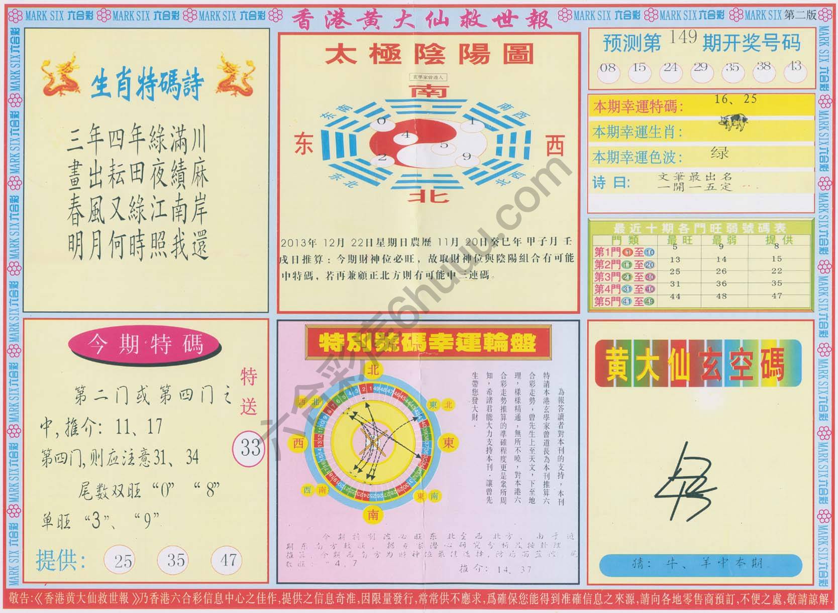 香港黄大仙救世报