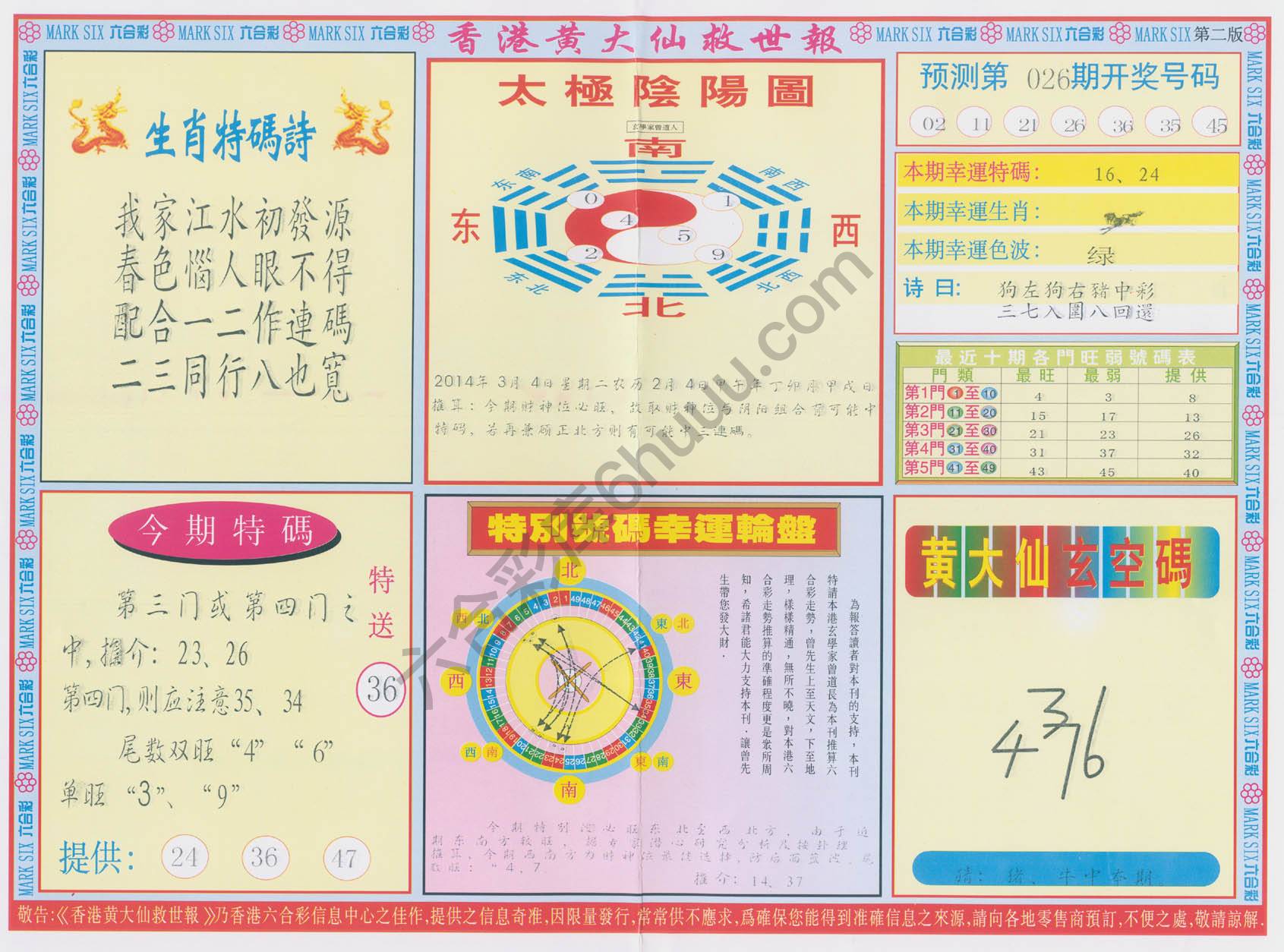香港黄大仙救世报