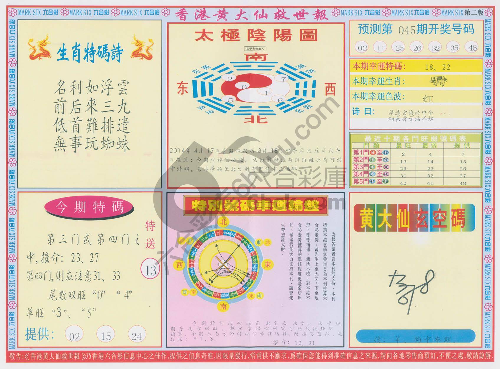香港黄大仙救世报