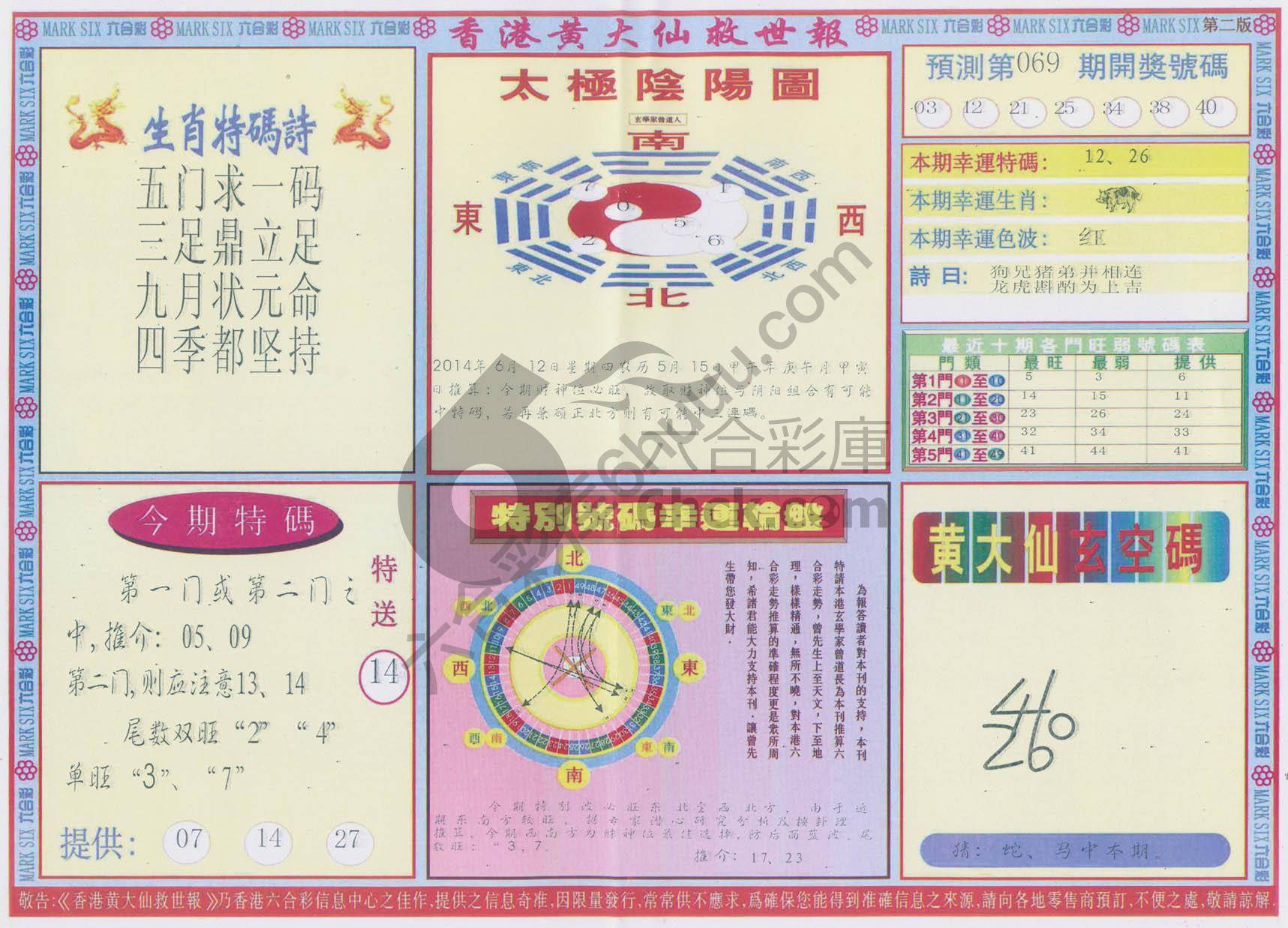香港黄大仙救世报