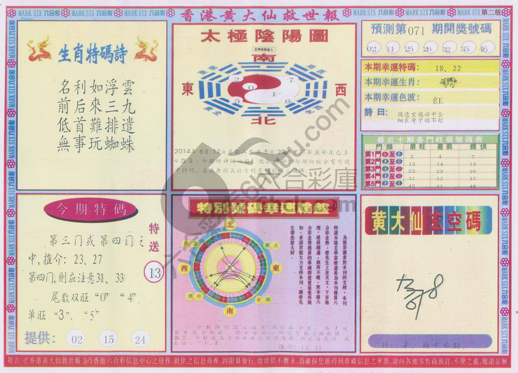香港黄大仙救世报