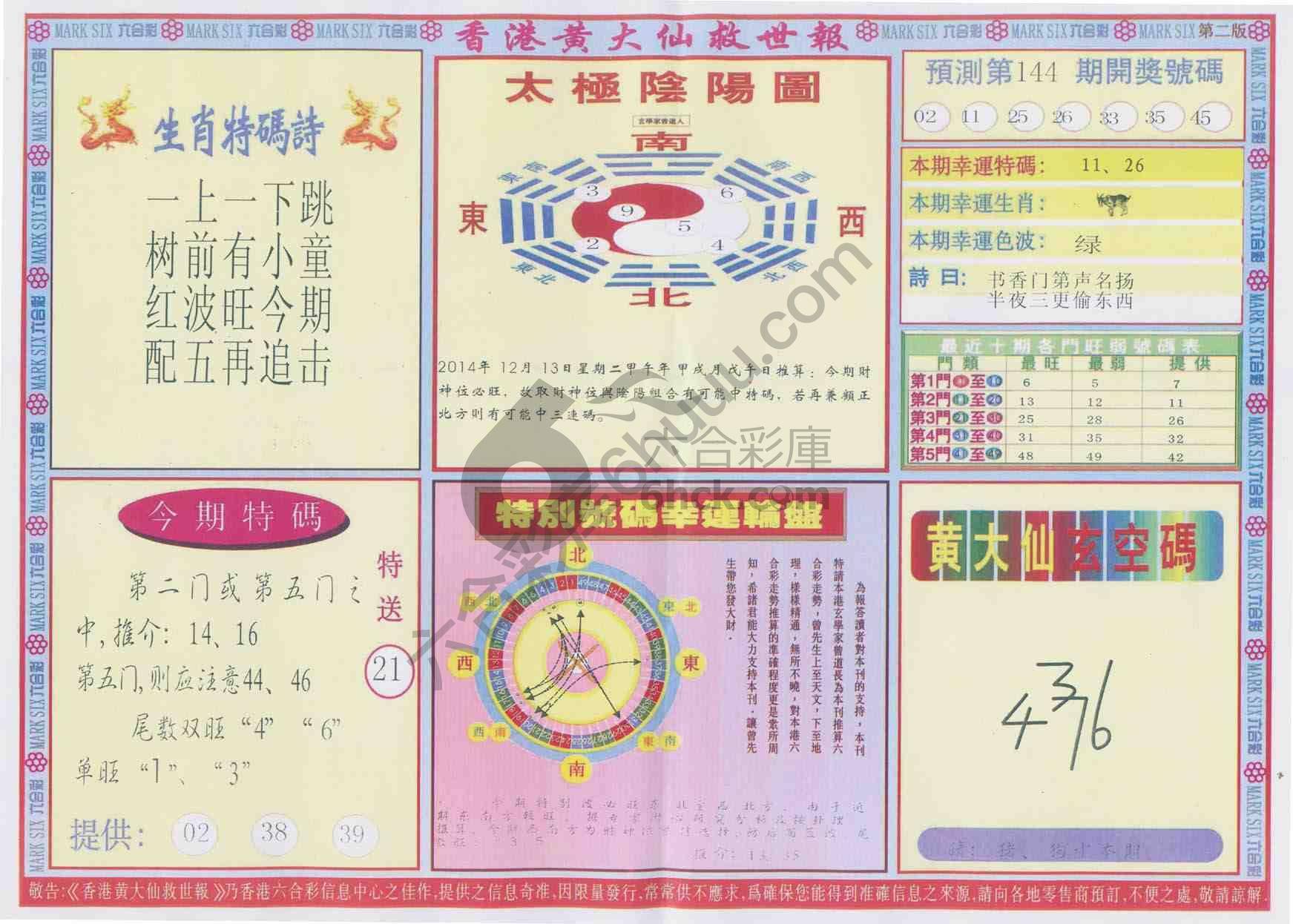 香港黄大仙救世报