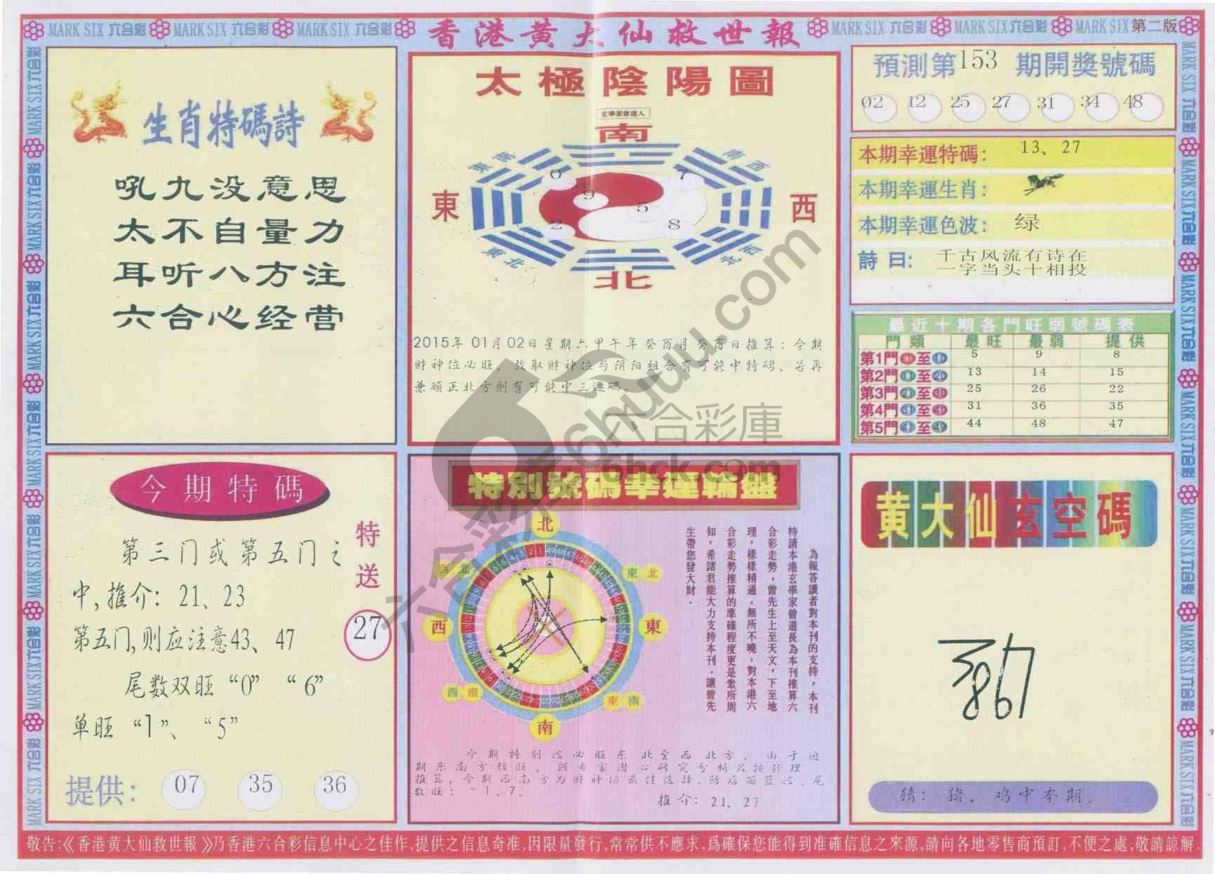 香港黄大仙救世报