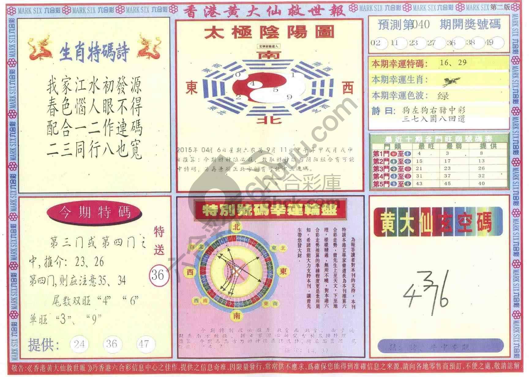 香港黄大仙救世报