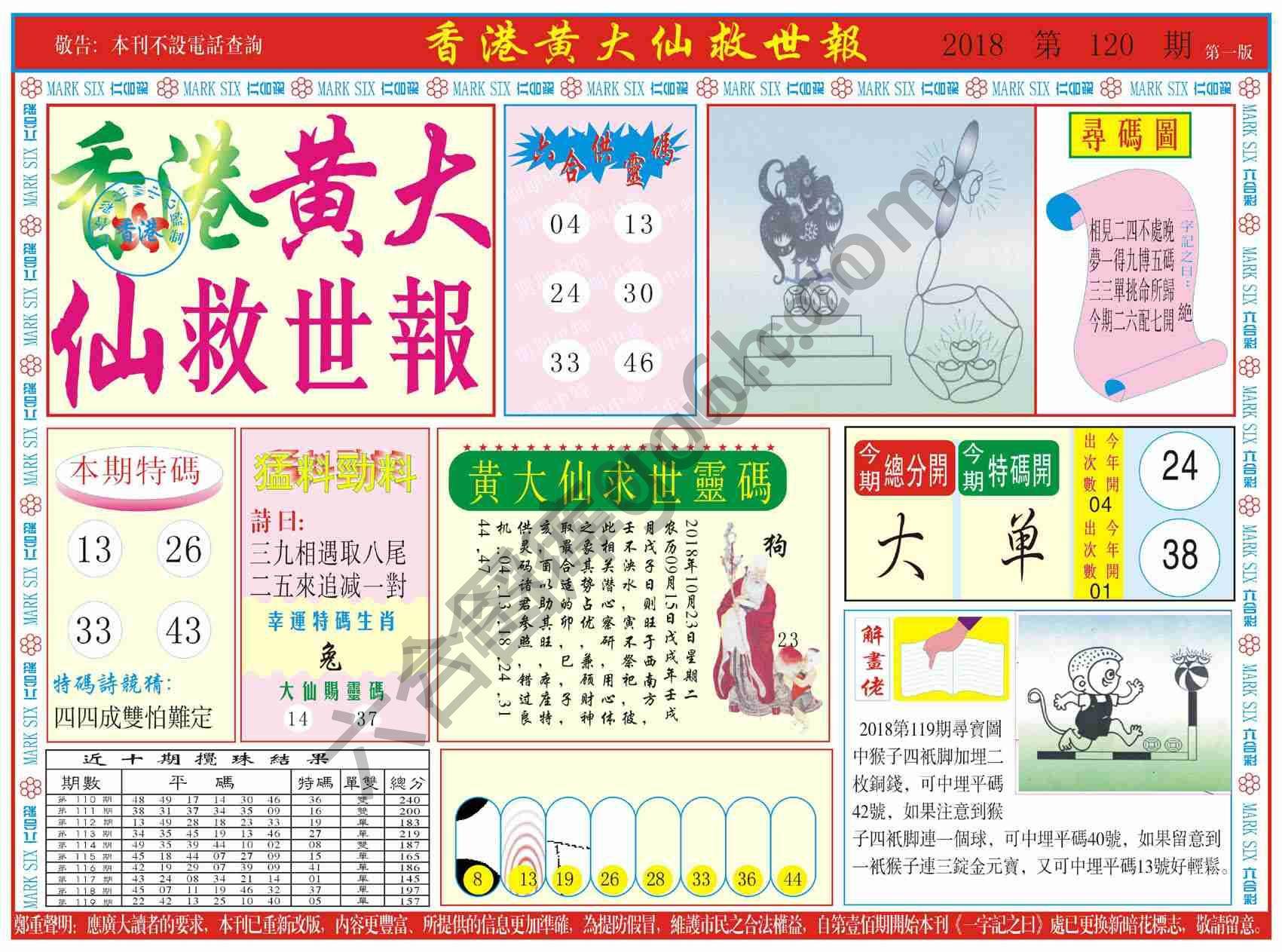 香港黄大仙救世报