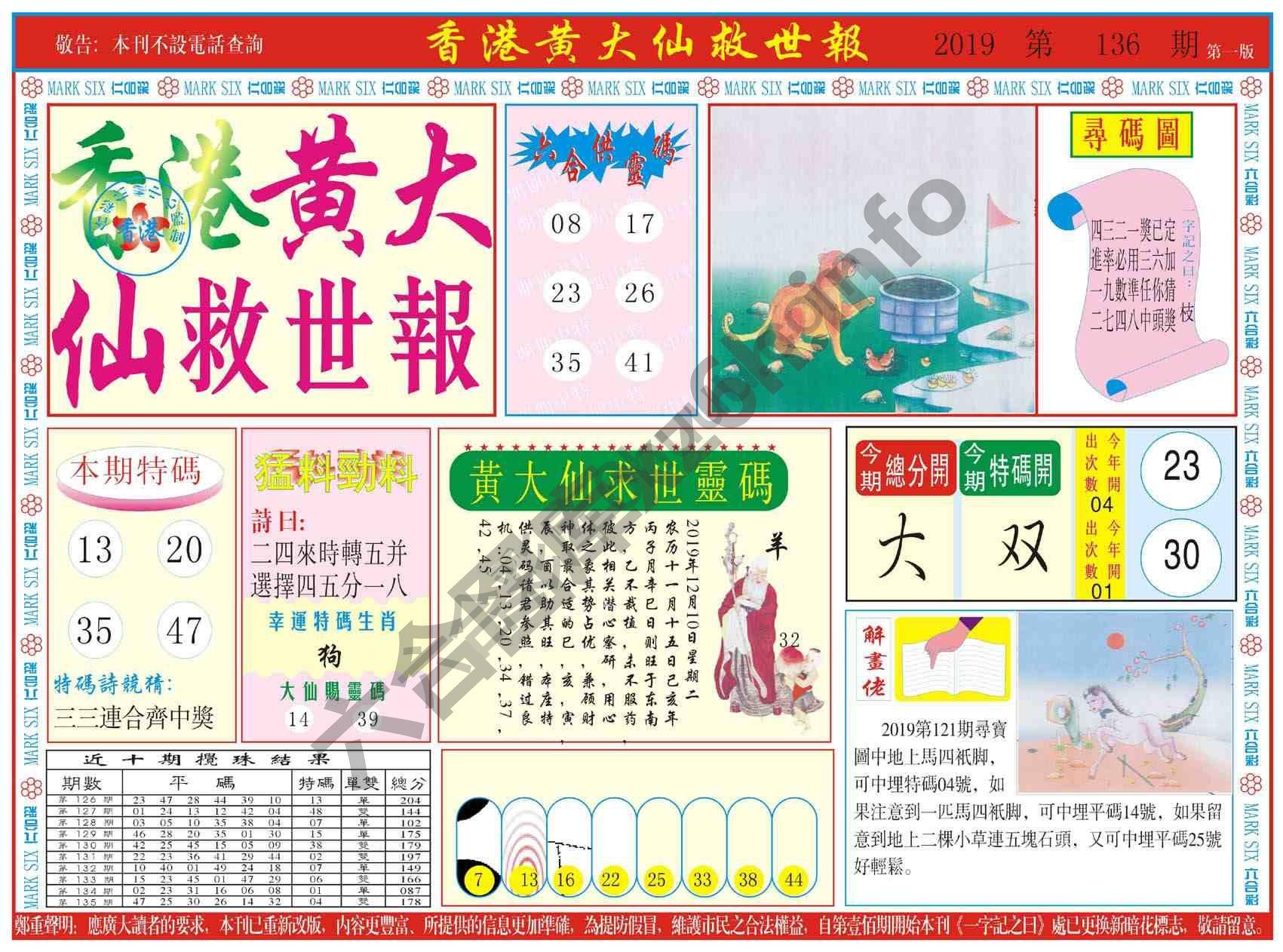 香港黄大仙救世报