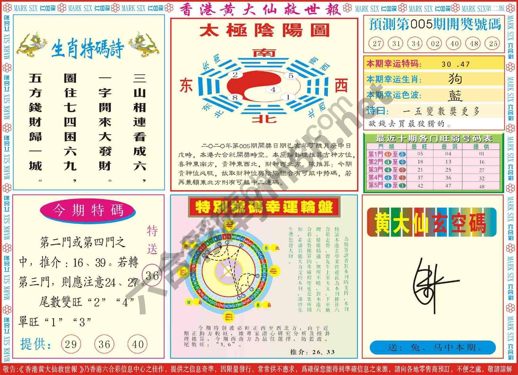 香港黄大仙救世报