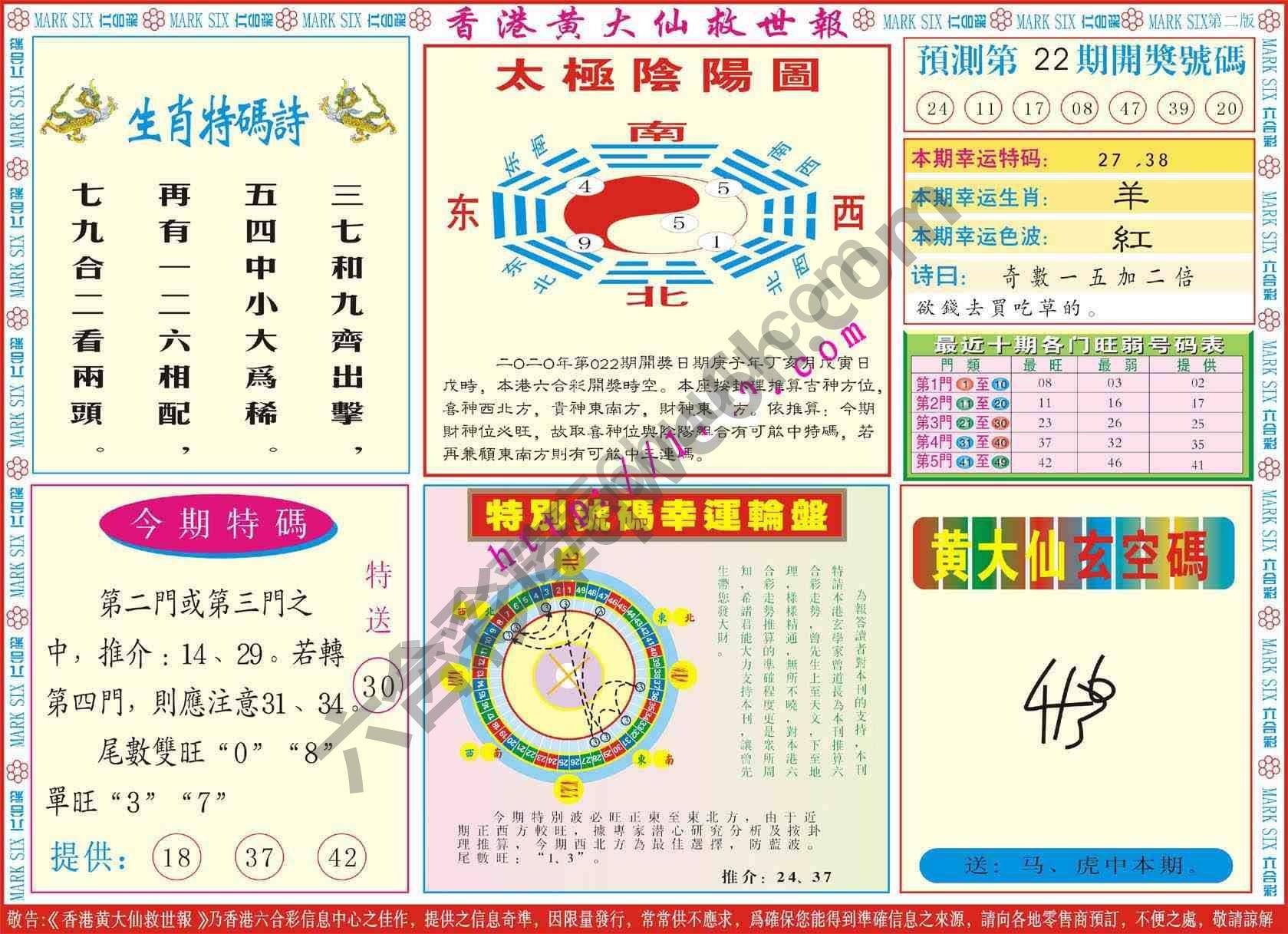 香港黄大仙救世报