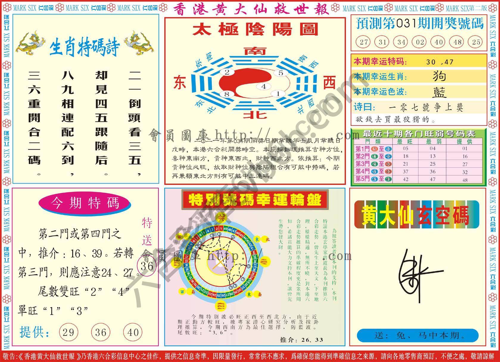 香港黄大仙救世报