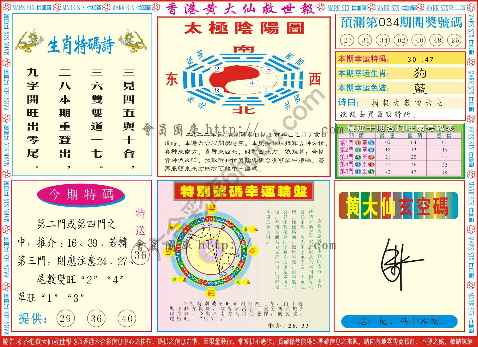 香港黄大仙救世报