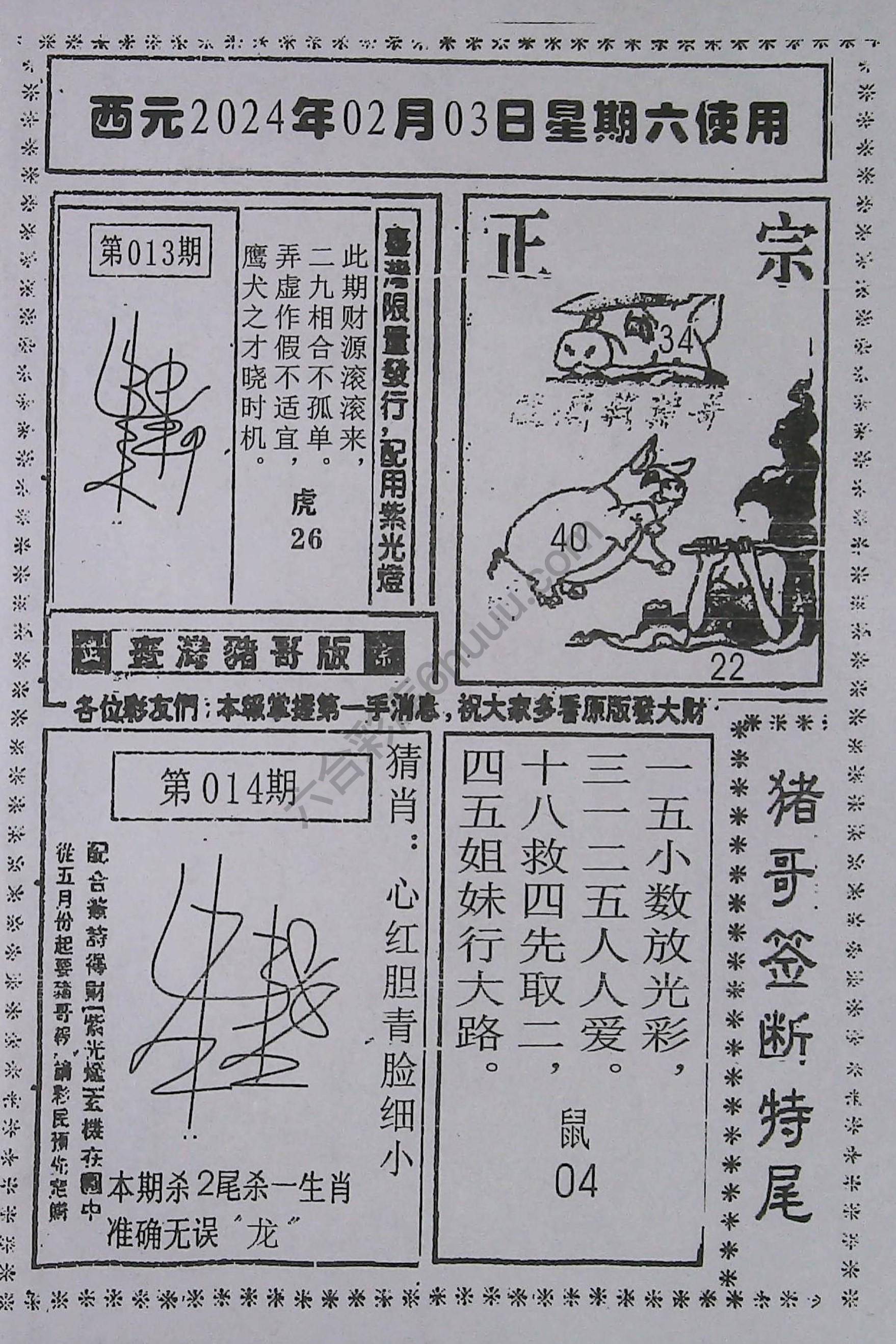 猪哥签断特尾
