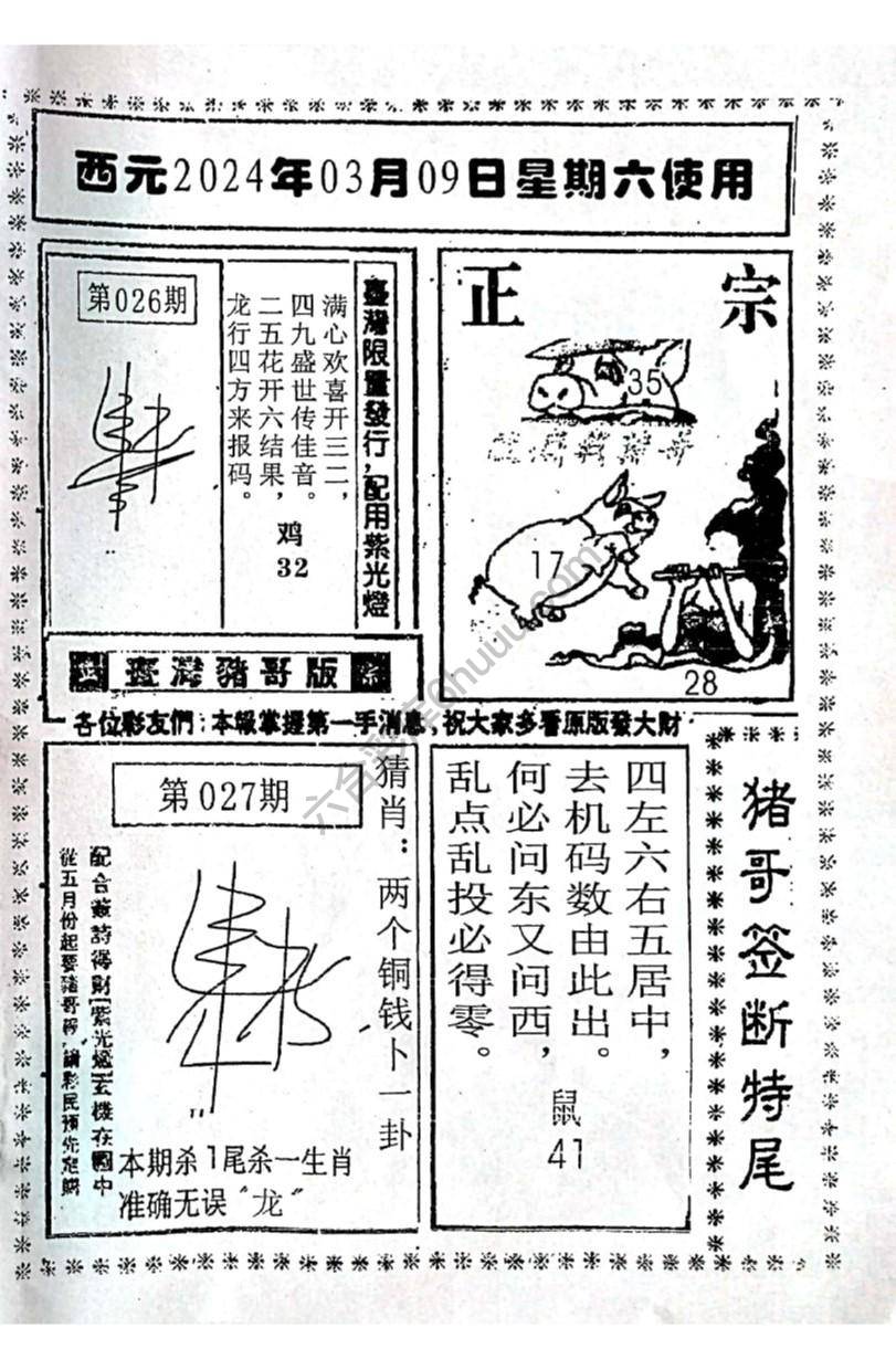 猪哥签断特尾