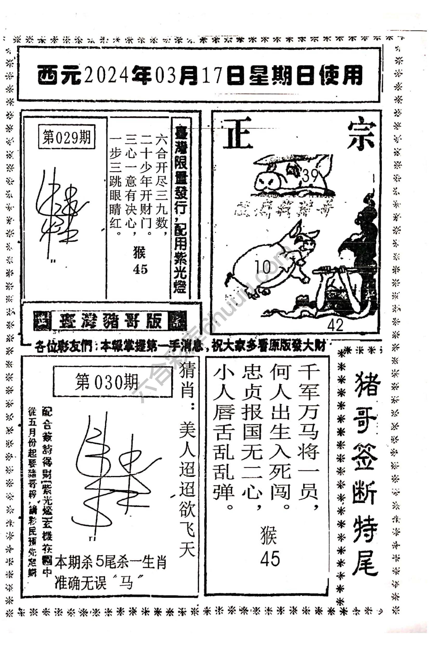 猪哥签断特尾