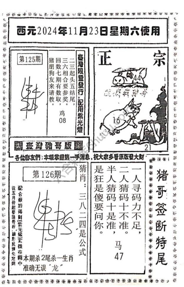 猪哥签断特尾