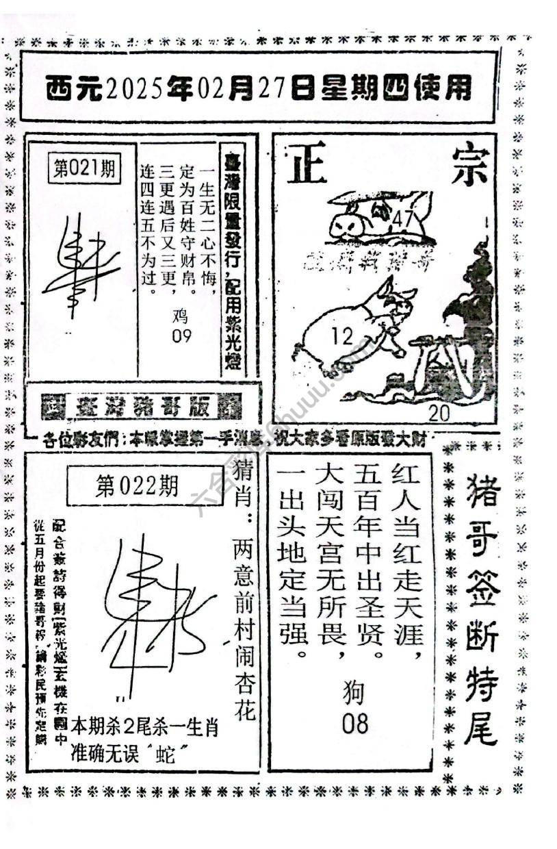 猪哥签断特尾