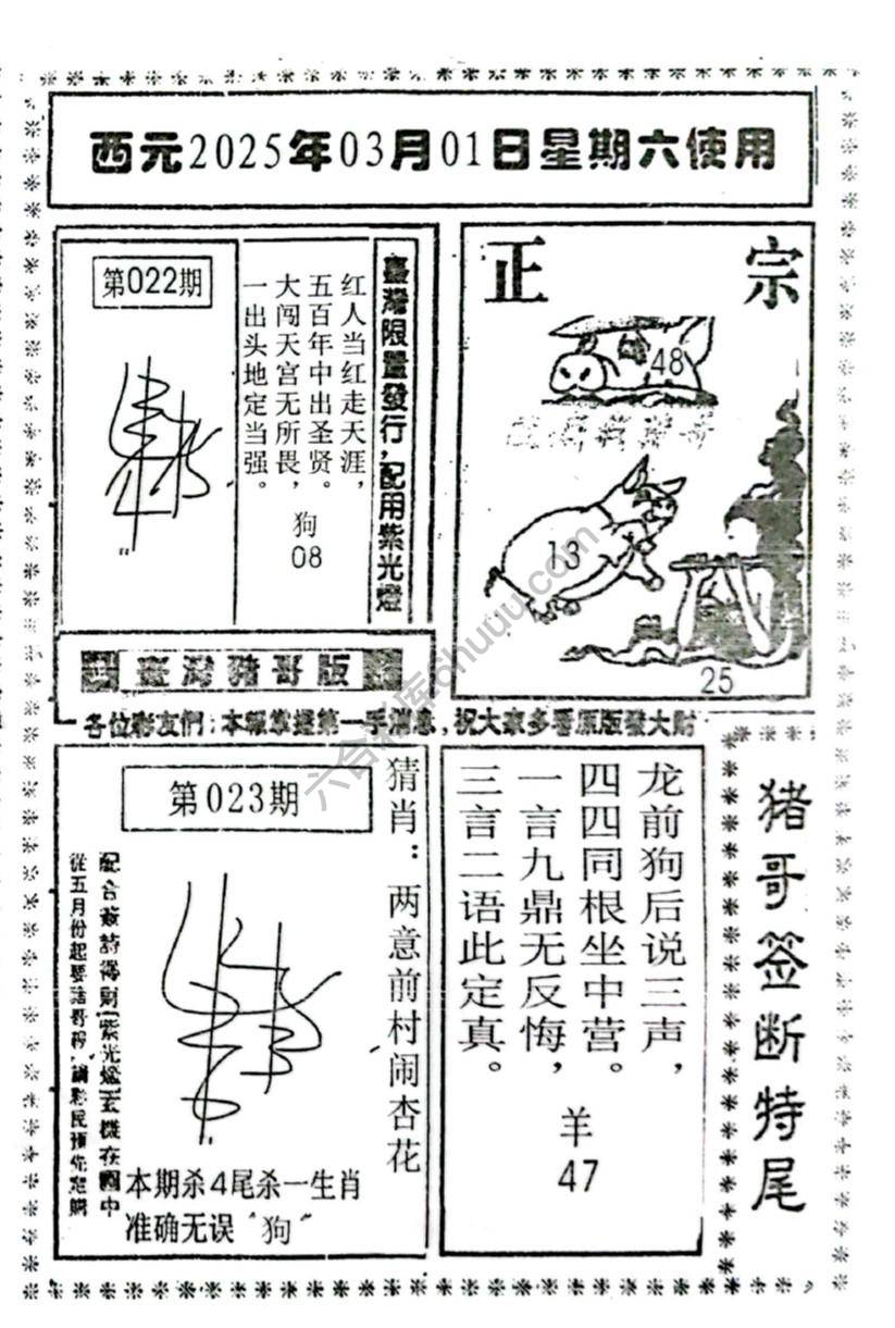 猪哥签断特尾