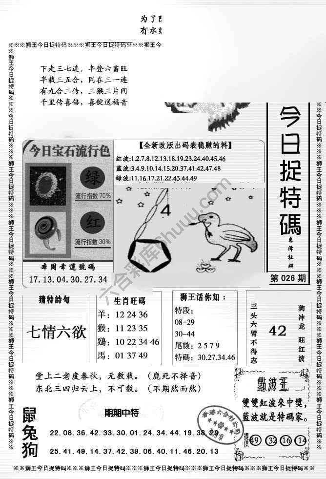 狮王今日抓特码