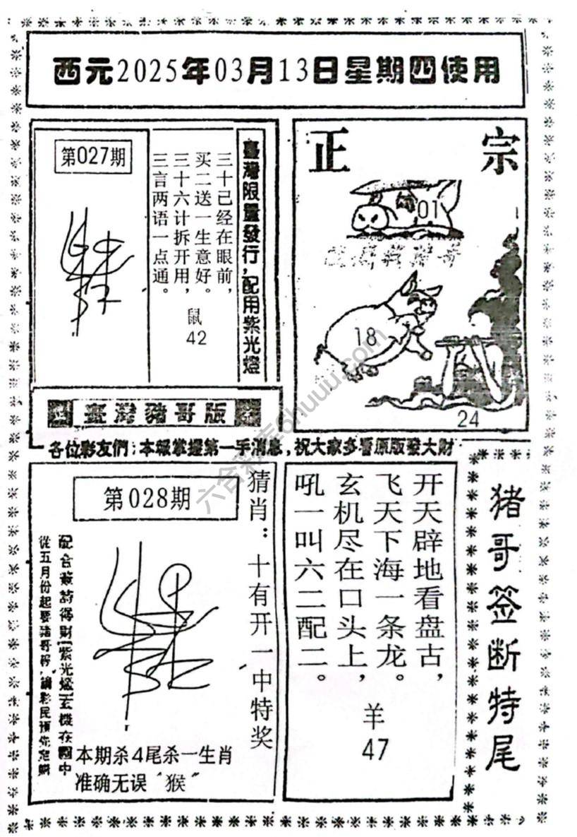 猪哥签断特尾