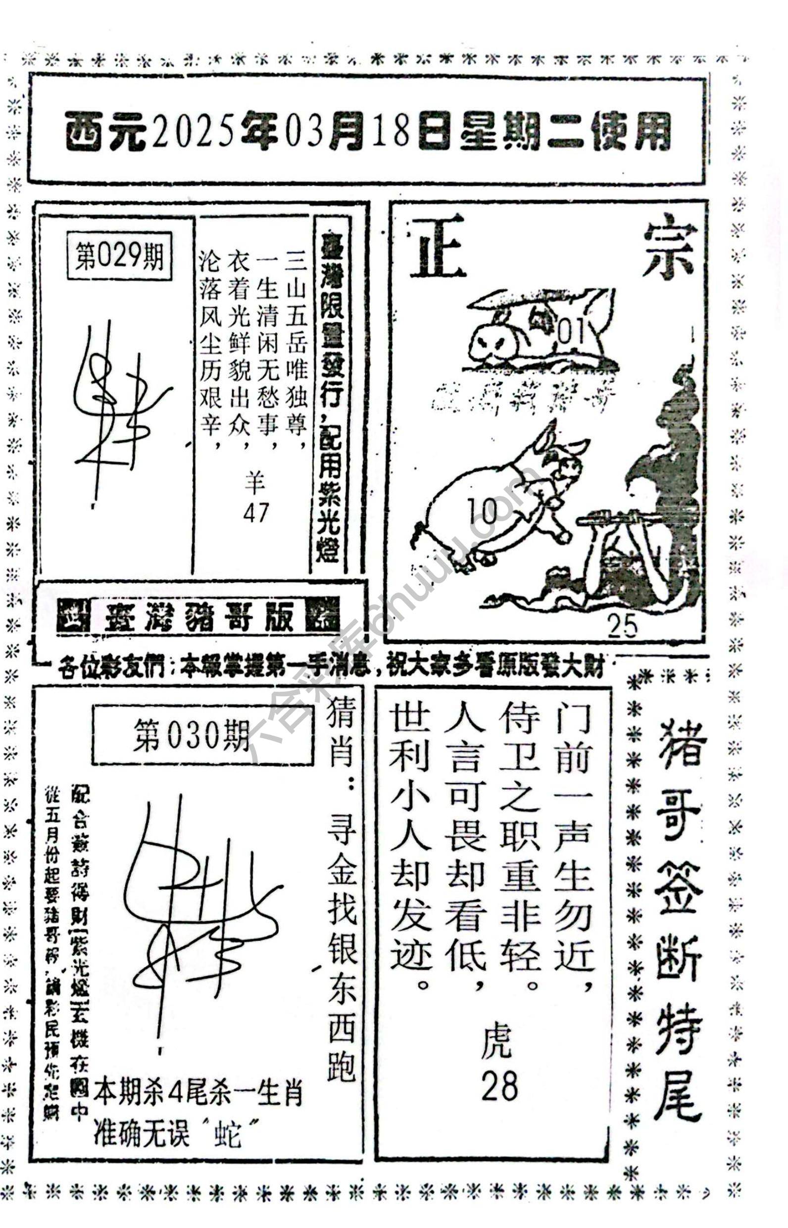 猪哥签断特尾