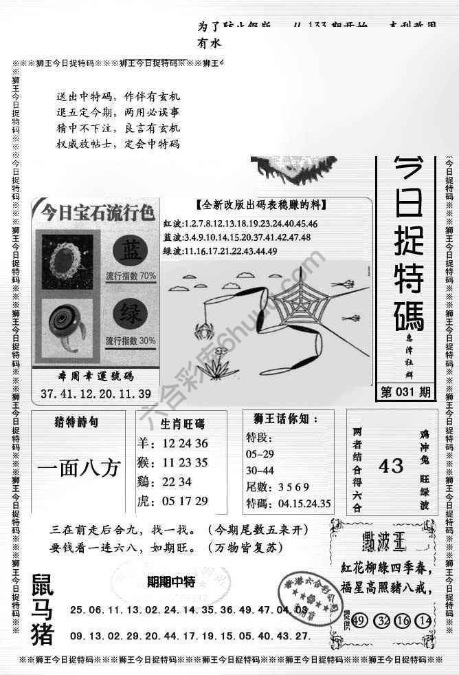 狮王今日抓特码