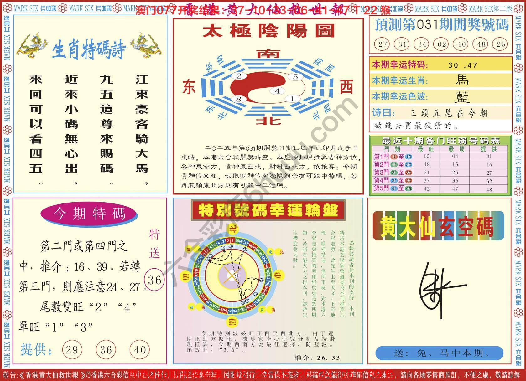 香港黄大仙救世报