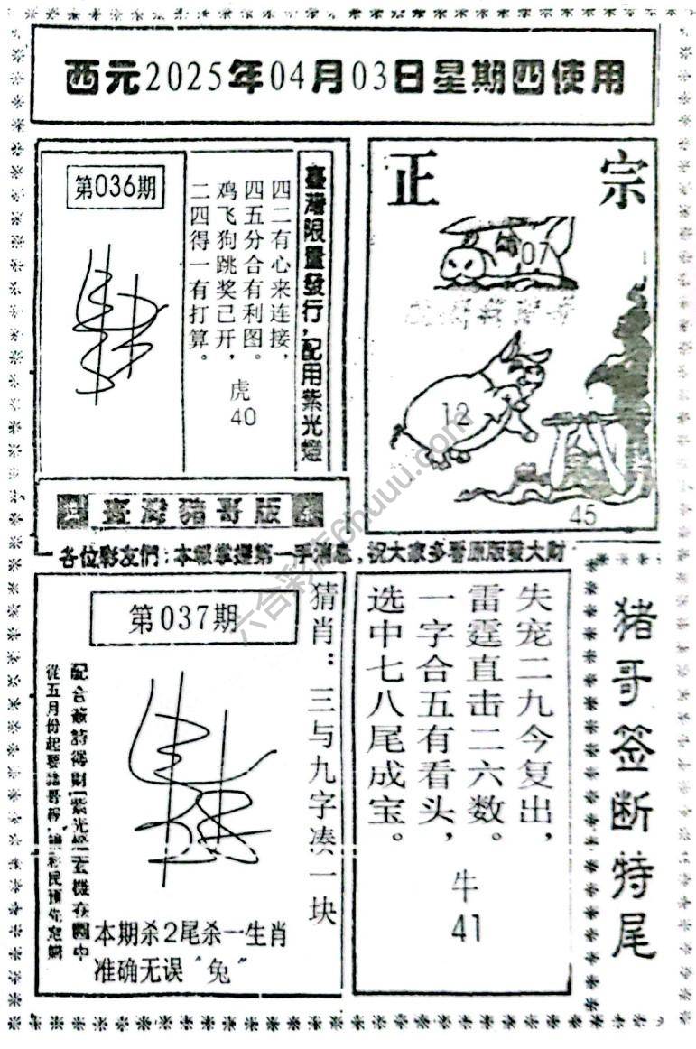 猪哥签断特尾