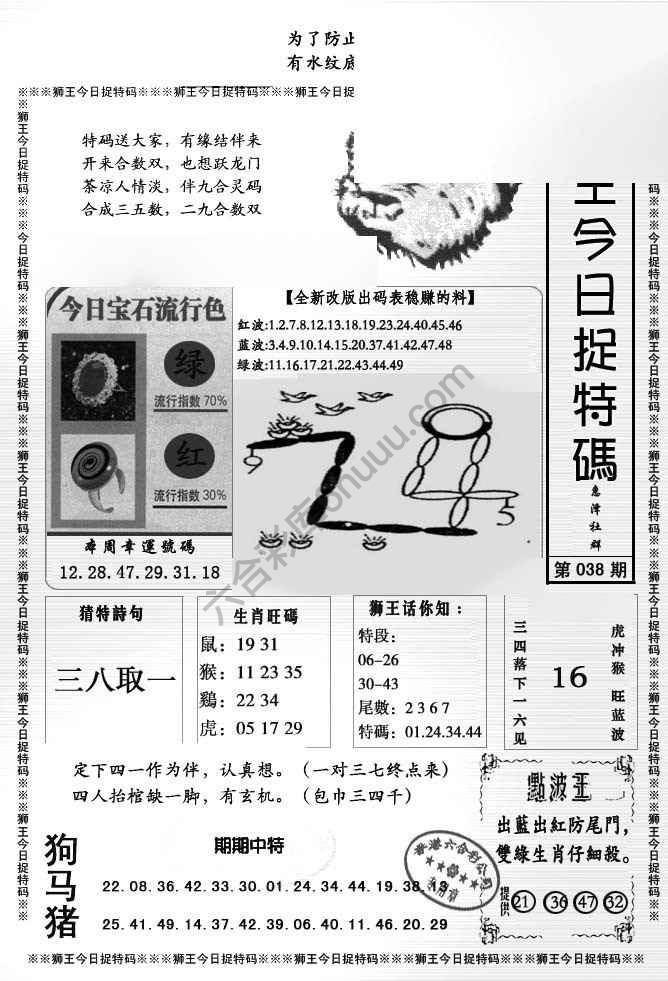 狮王今日抓特码
