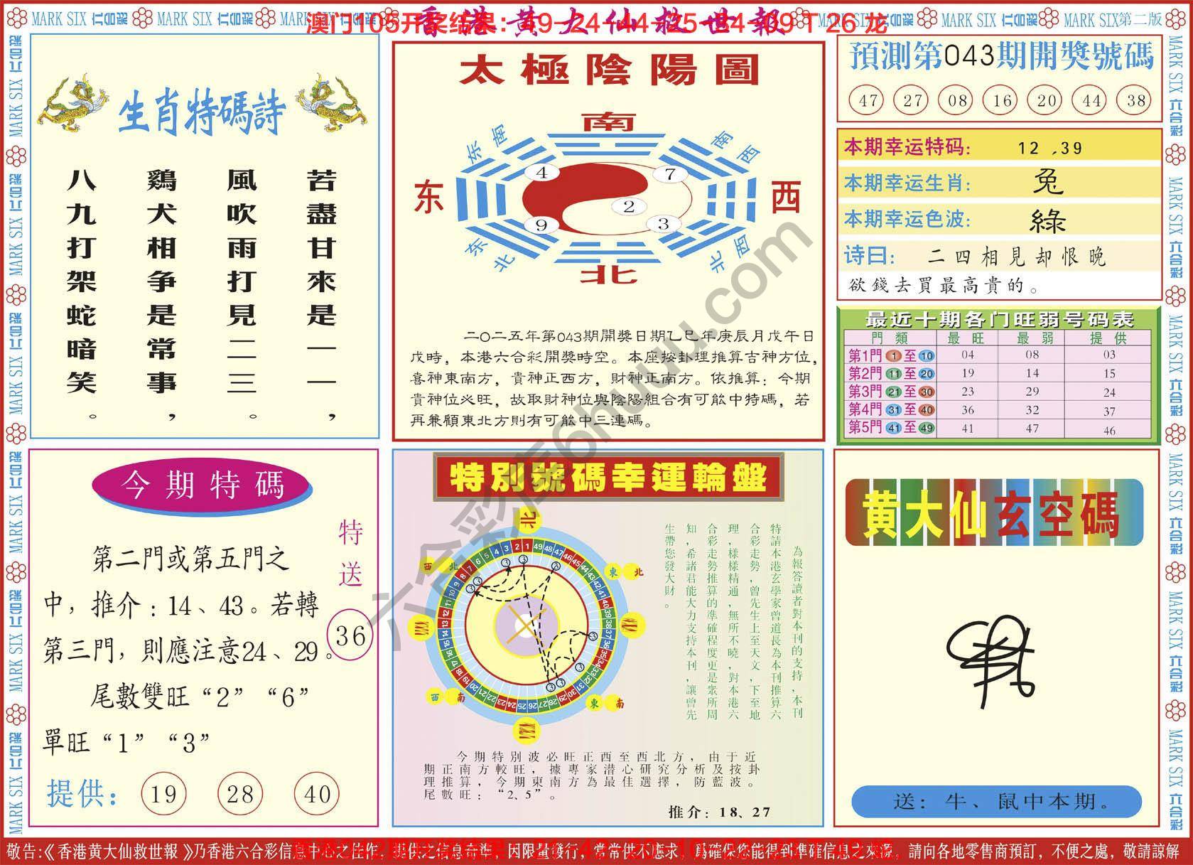 香港黄大仙救世报