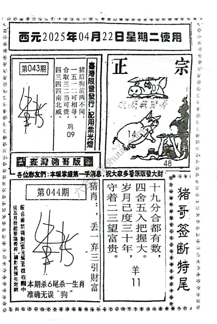 猪哥签断特尾