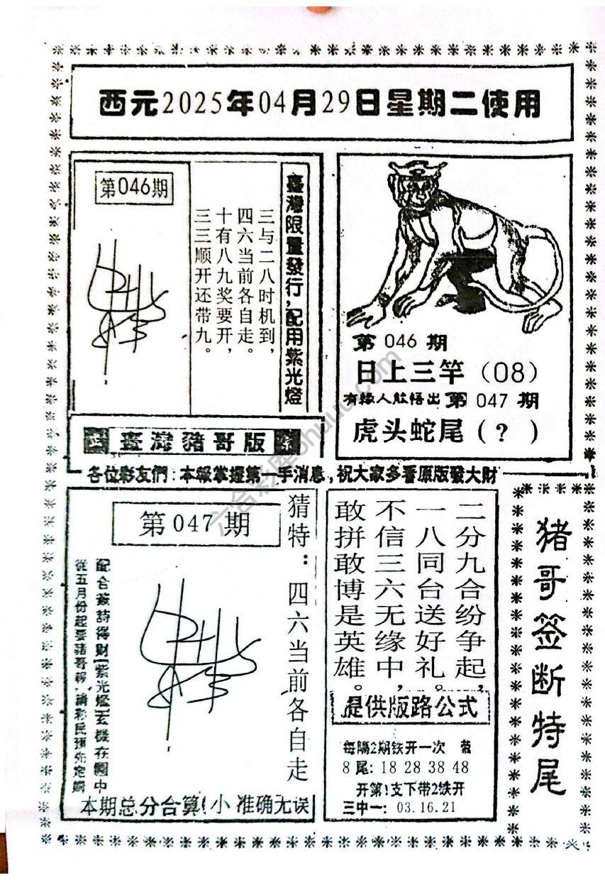 猪哥签断特尾