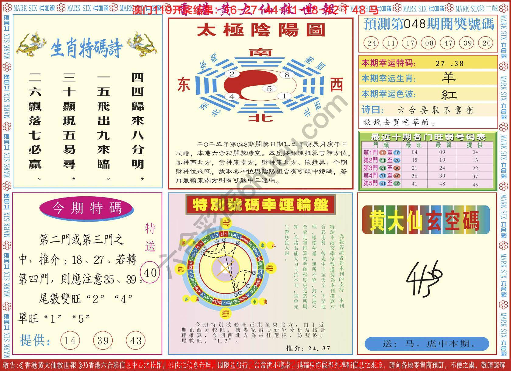 香港黄大仙救世报