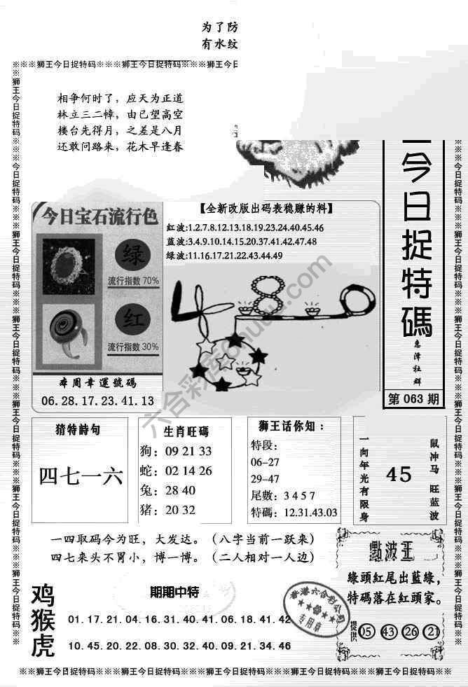 狮王今日抓特码