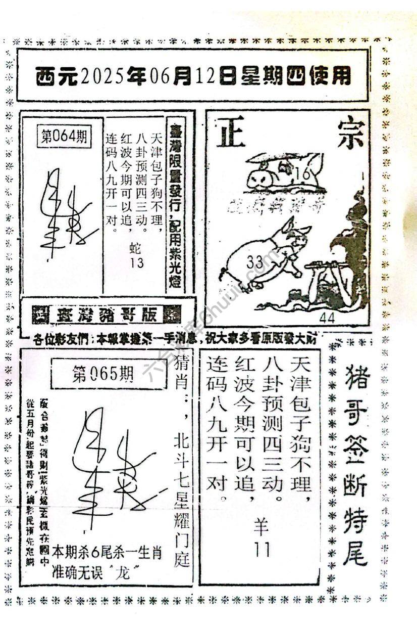 猪哥签断特尾