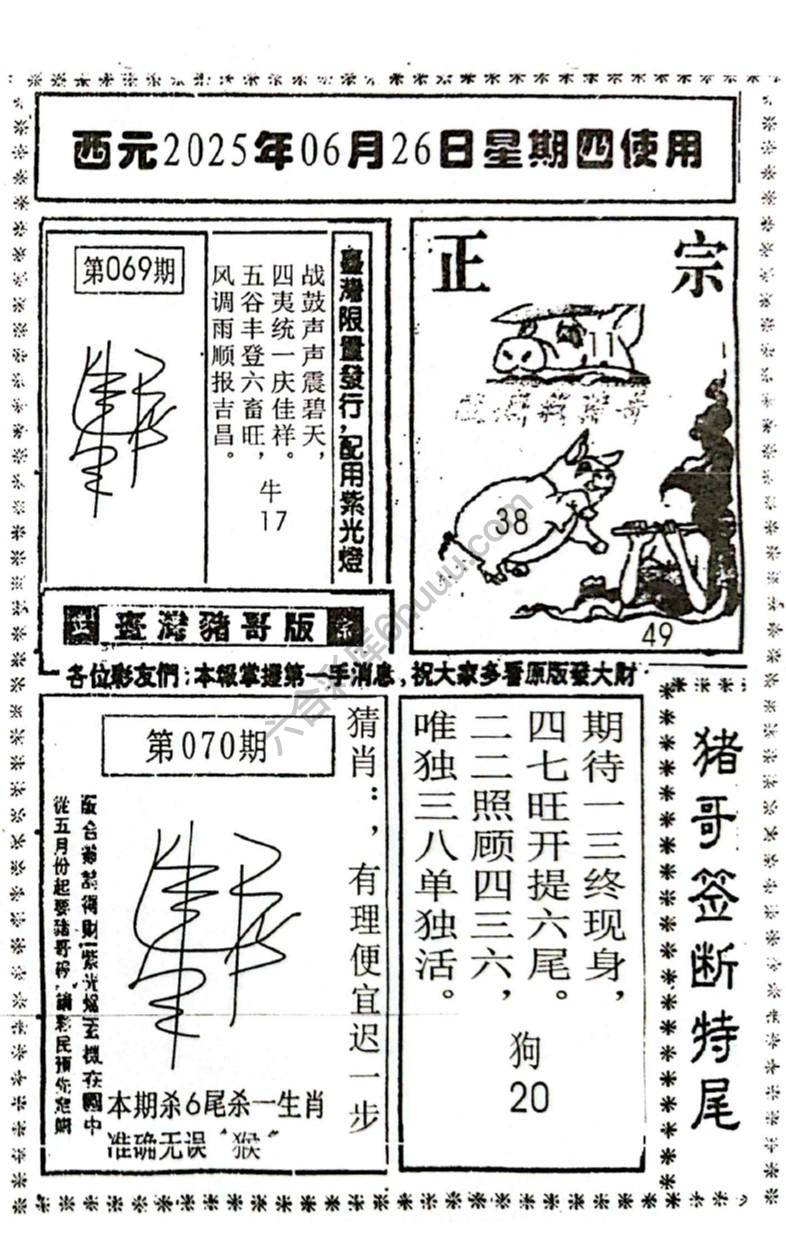猪哥签断特尾