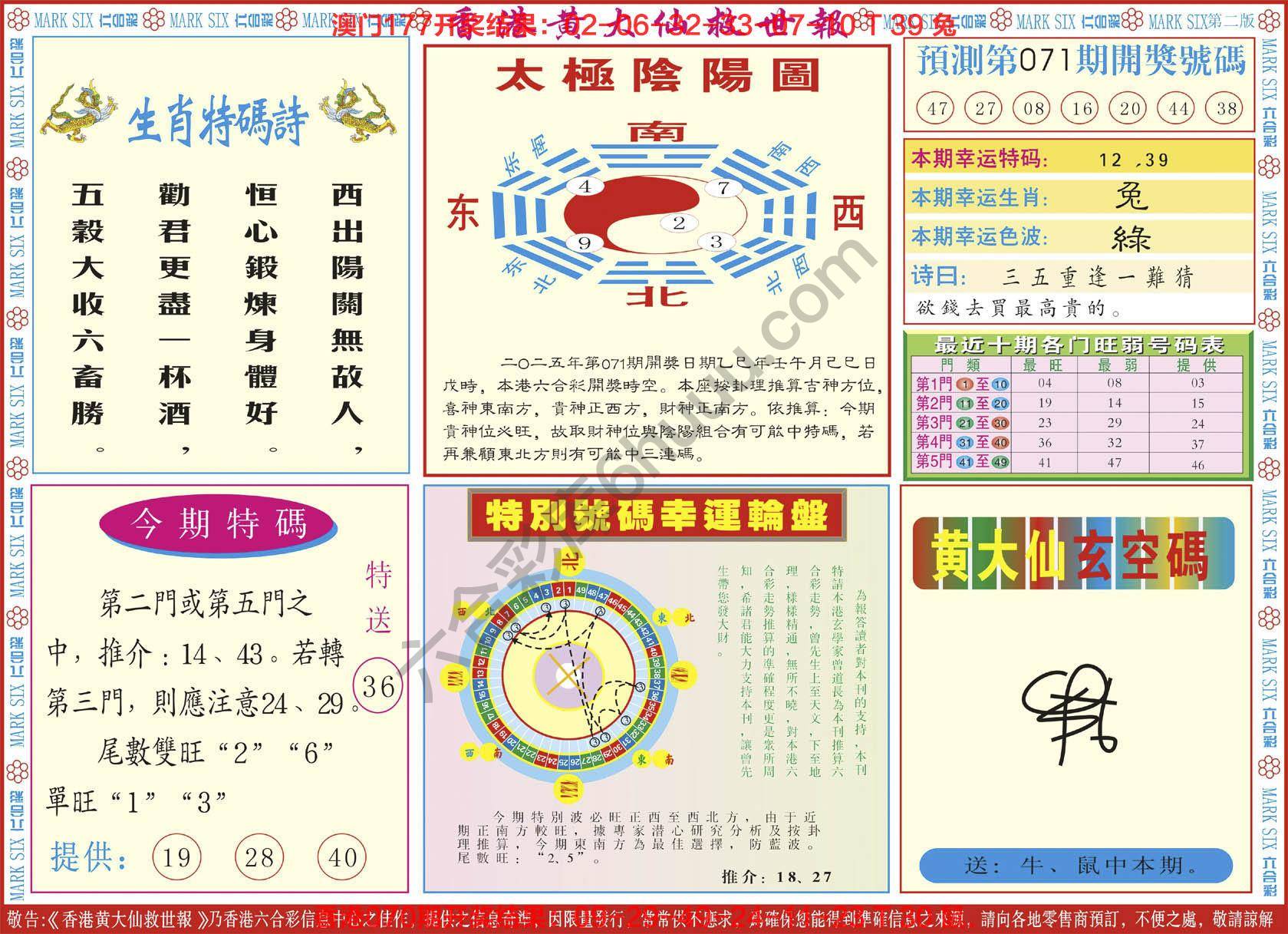 香港黄大仙救世报