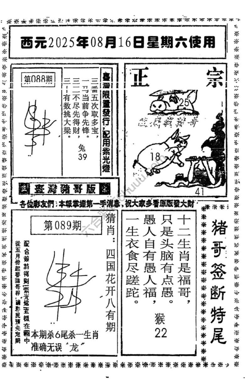 猪哥签断特尾