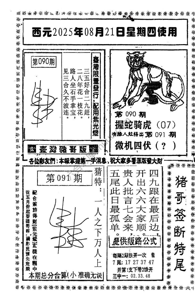 猪哥签断特尾