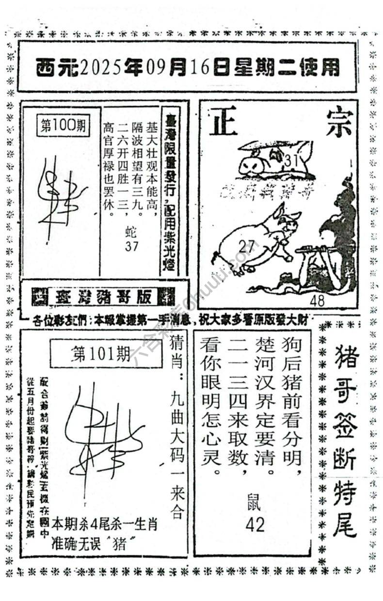 猪哥签断特尾