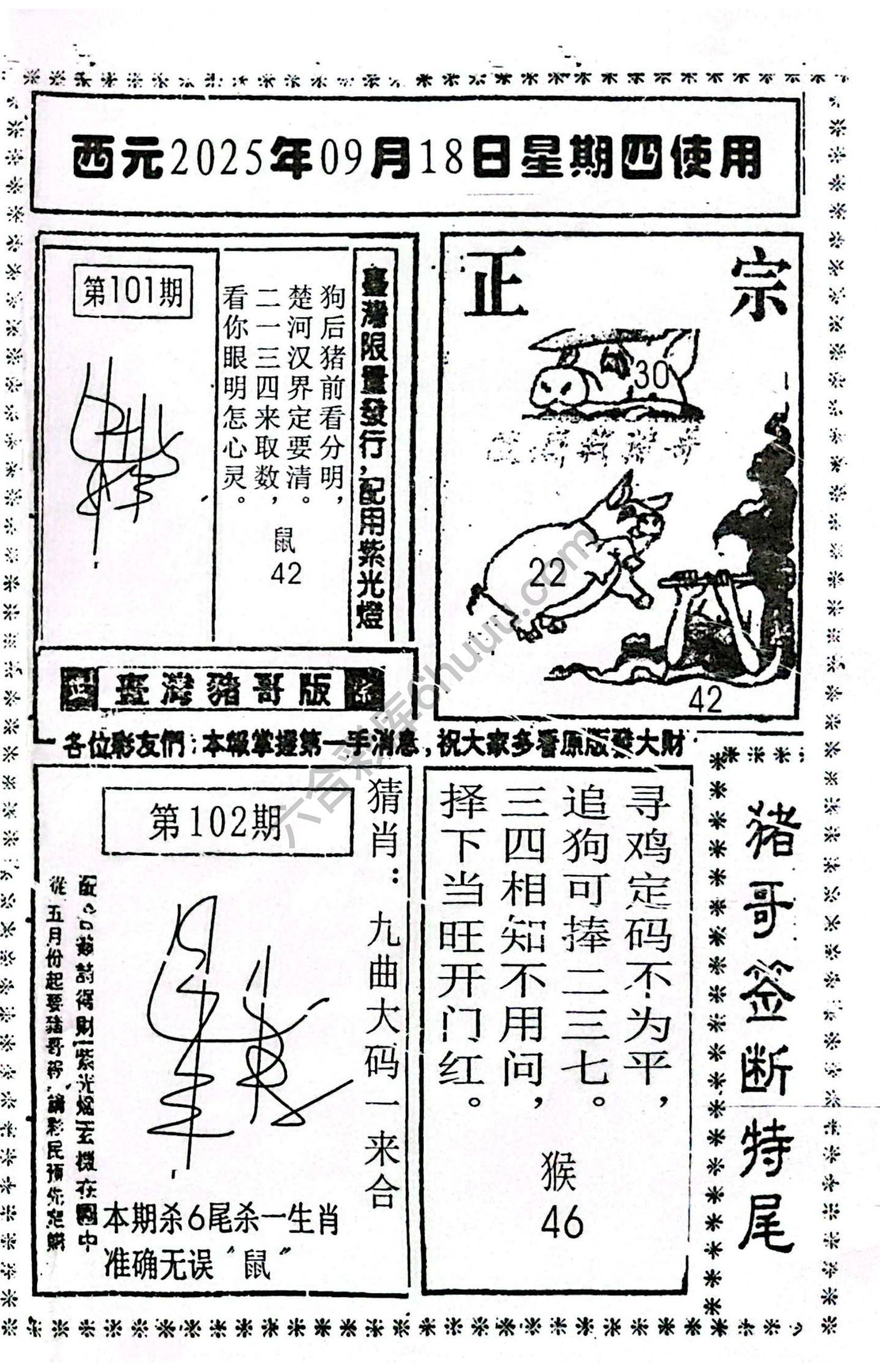 猪哥签断特尾