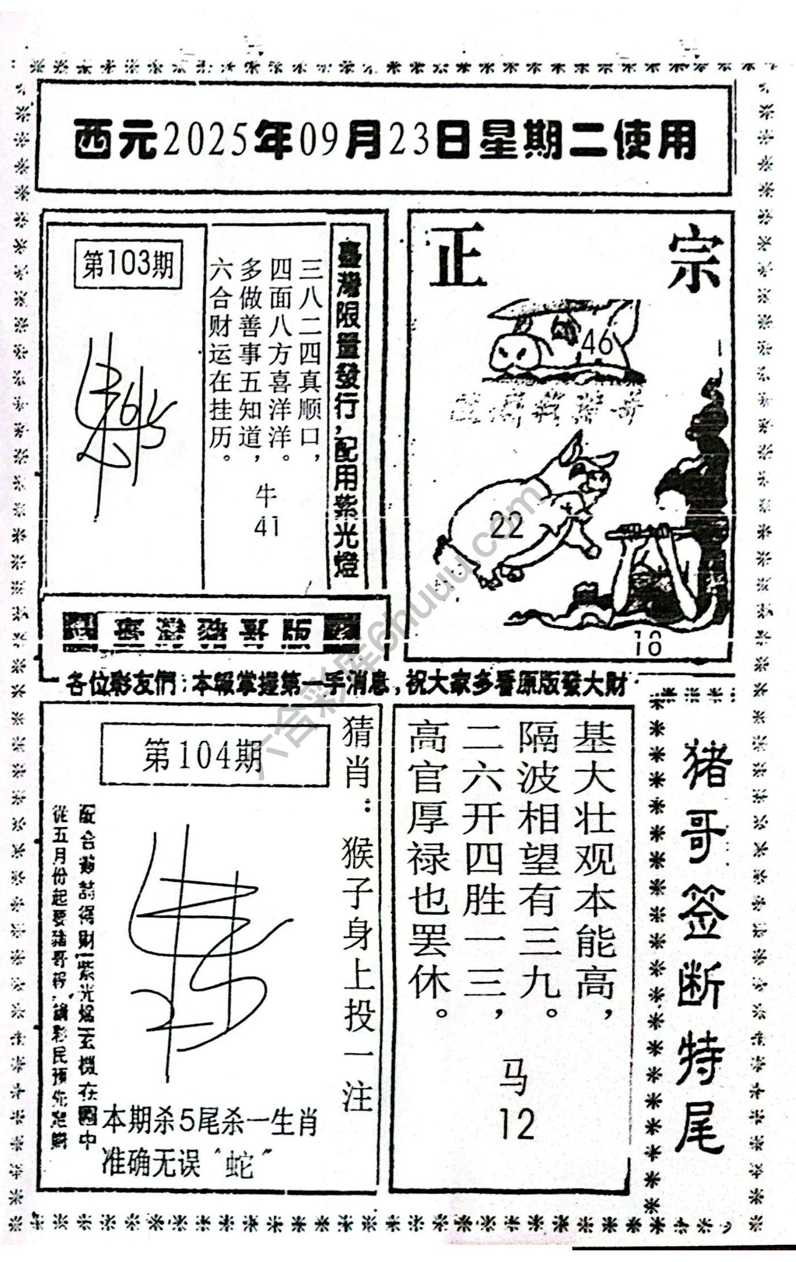猪哥签断特尾