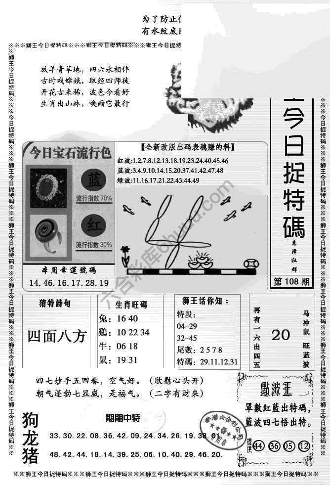 狮王今日抓特码