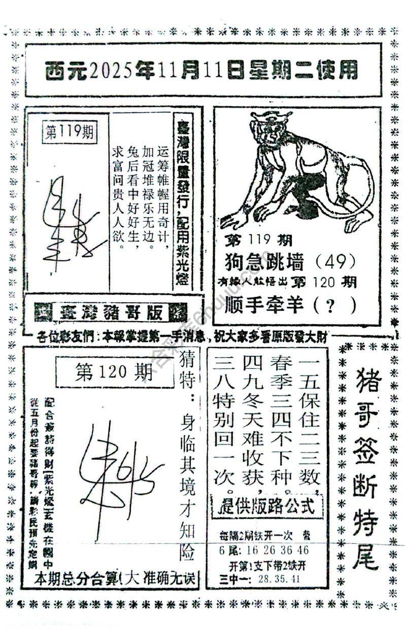 猪哥签断特尾