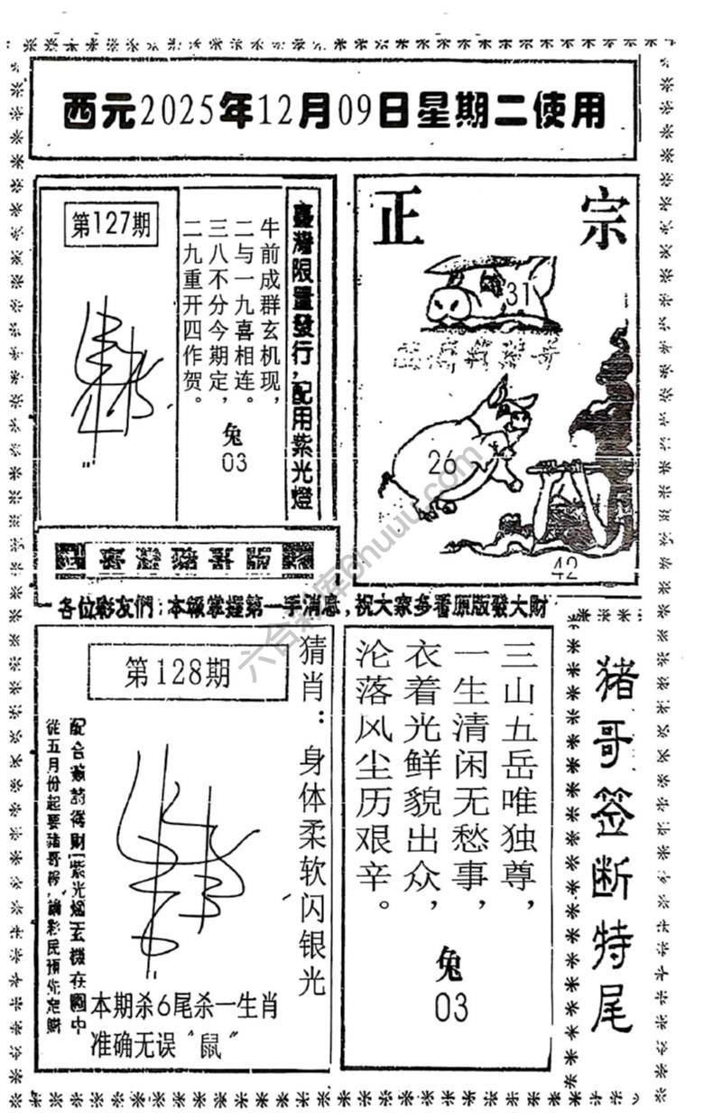 猪哥签断特尾