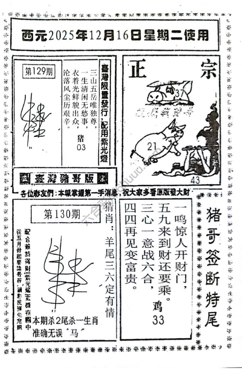 猪哥签断特尾