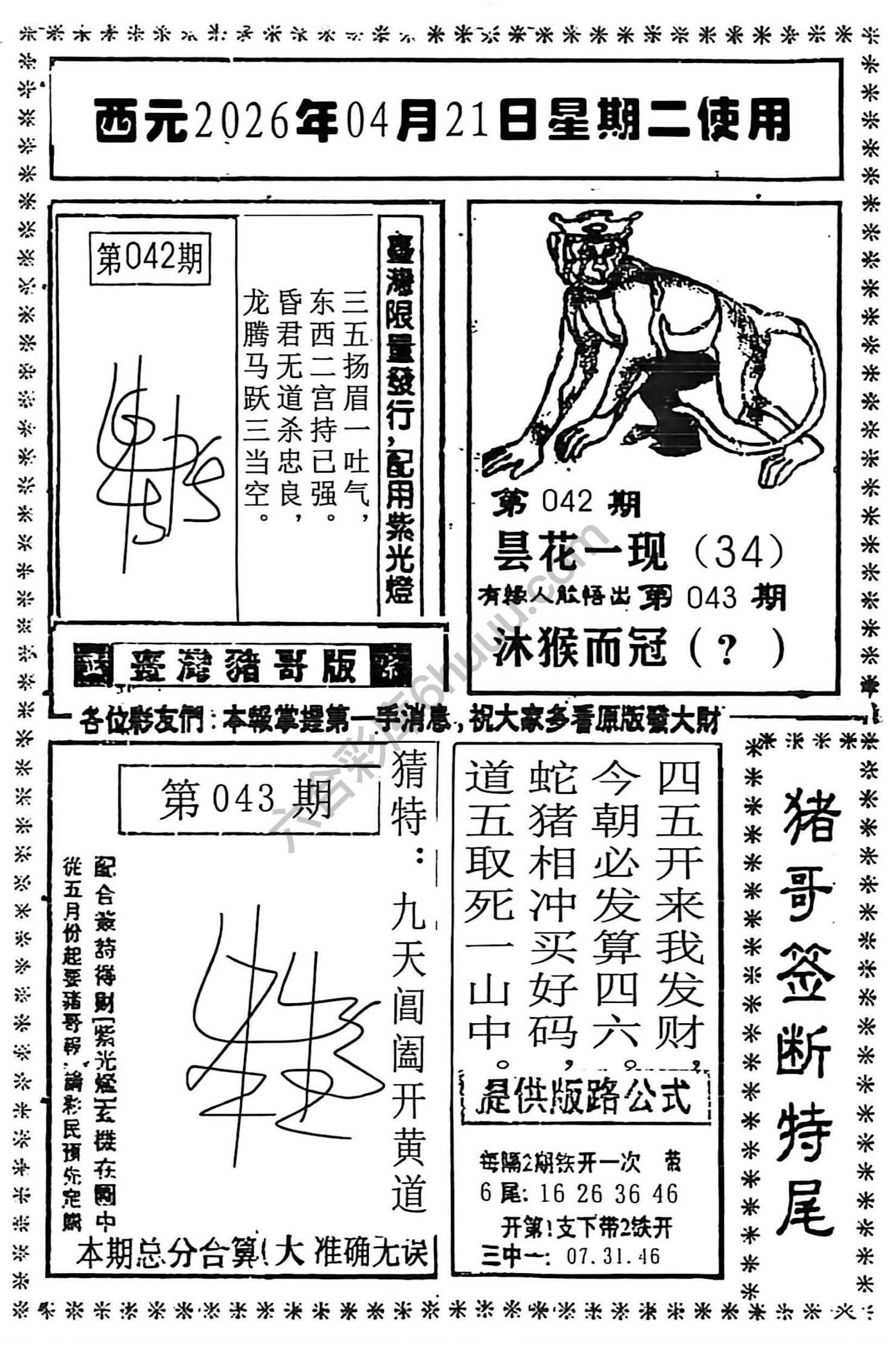 猪哥签断特尾