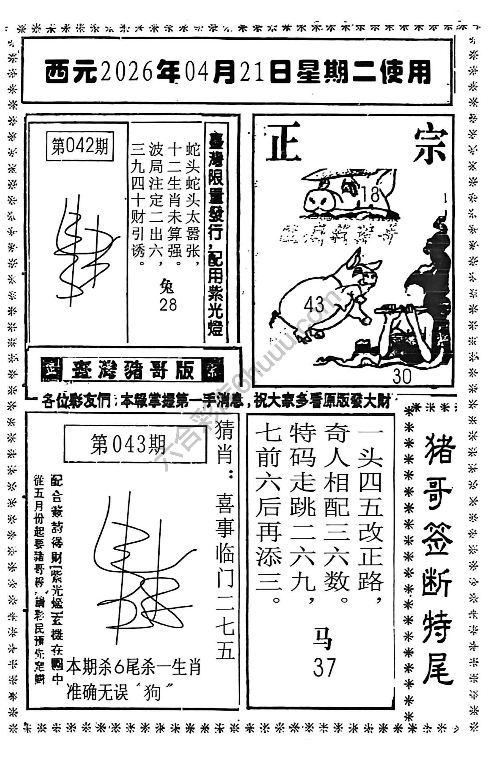 猪哥签断特尾