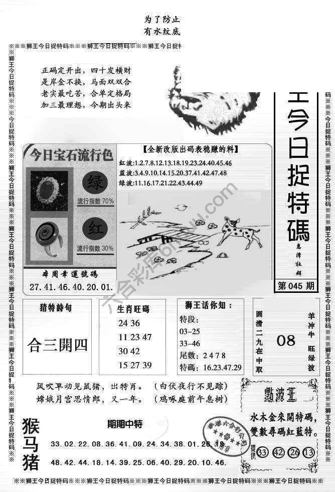 狮王今日抓特码