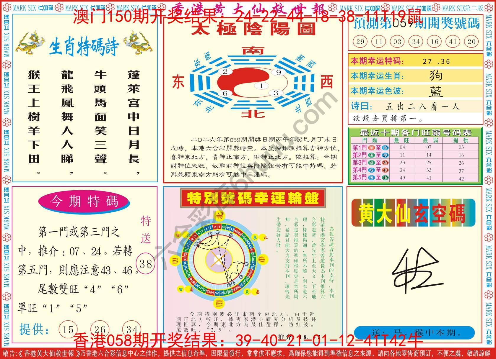 香港黄大仙救世报